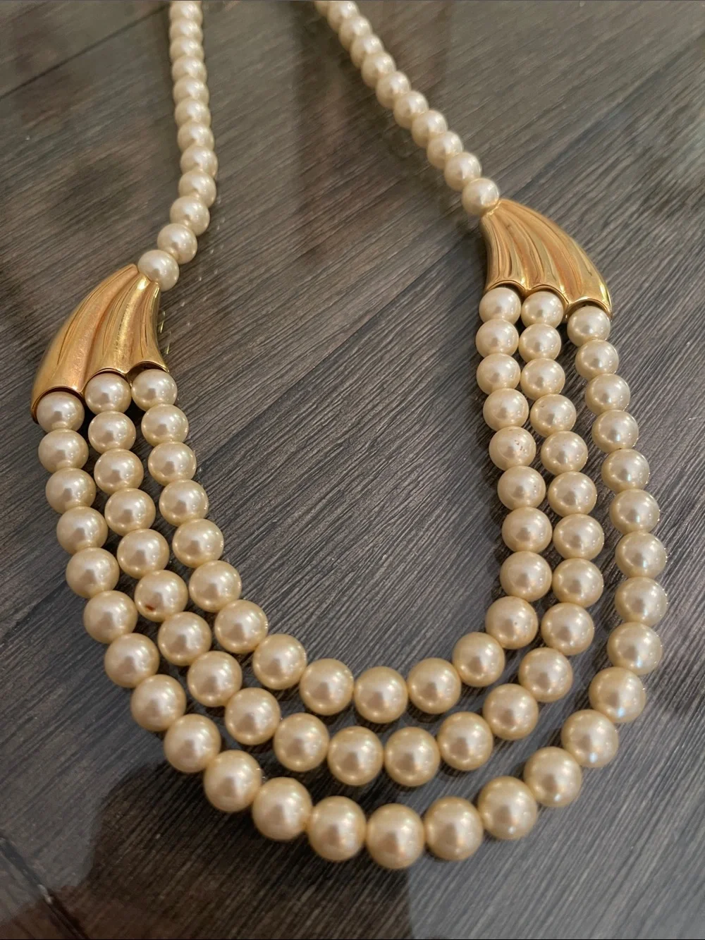 Vintage Napier Three Strand Waterfall Faux Pearl Necklace - Ivory/Cream 18” appr